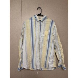 Azur Mens Large Yellow Blue Striped Long Sleeve Button Down Casual Shirt